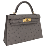 Hermès Kelly II Sellier Mini Gris Meyer Ostrich Gold Hardware