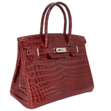 Hermès 30cm Birkin Bordeaux Shiny Niloticus Crocodile Palladium Hardware