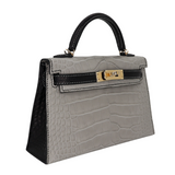 Hermès Kelly II Sellier Mini HSS Gris Perle/Black Matte Alligator Permabrass Hardware