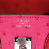 Hermès 25cm Birkin Touch Rouge Vif/Rose Tyrien Ostrich Palladium Hardware