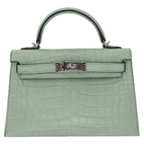 Hermès Kelly II Sellier Mini HSS Vert D'eau Matte Alligator Palladium Hardware