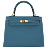 Hermès 25cm Kelly Sellier Bleu Jean Epsom Leather Gold Hardware