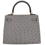 Hermès 25cm Kelly Sellier Bleu Glacier Ostrich Leather Gold Hardware