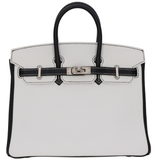 Hermès 25cm Birkin HSS White/Black Clemence Leather Brushed Palladium Hardware