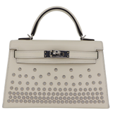 Hermès Kelly II Sellier Mini Cloute Nata Box Calf Studded Leather Palladium Hardware