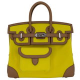Hermès 25cm Birkin Cargo Jaune Citron/Chai Toile/Swift Leather Palladium Hardware