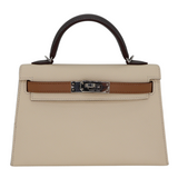 Hermès Kelly II Sellier Mini Tricolor Nata/Chai/Gris Meyer Epsom Palladium Hardware