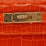 Hermès 28cm Kelly Sellier Orange Shiny Niloticus Crocodile Gold Hardware