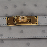 Hermès 25cm Kelly Sellier Bleu Glacier Ostrich Leather Gold Hardware
