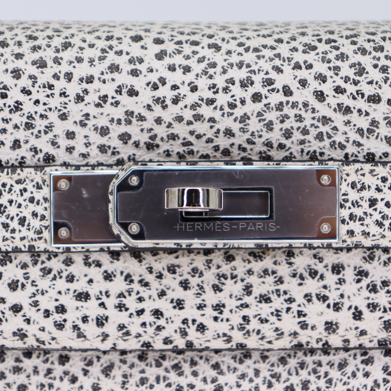 Hermès 28cm Kelly Retourne Dalmatian Buffalo Leather Palladium Hardware