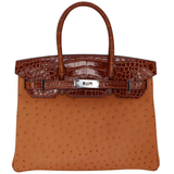 Hermès 30cm Birkin Touch Cognac/Etrusque Ostrich/ Shiny Alligator Palladium Hardware