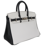 Hermès 25cm Birkin HSS White/Black Clemence Leather Brushed Palladium Hardware