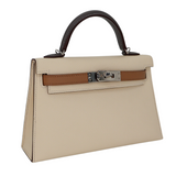 Hermès Kelly II Sellier Mini Tricolor Nata/Chai/Gris Meyer Epsom Palladium Hardware