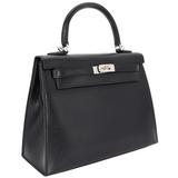 Hermès 25cm Kelly Sellier Black Chèvre Leather Palladium Hardware