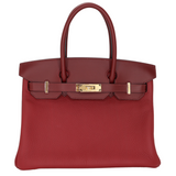 Hermès 30cm Birkin Touch Rouge H Clemence Sombrero Leather Gold Hardware