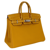 Hermès 25cm Birkin Touch Jaune Ambre Togo Leather/Niloticus Crocodile Palladium Hardware