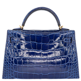 Hermès Kelly II Sellier Mini Bleu Saphir Shiny Alligator Gold Hardware