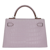 Hermès Kelly II Sellier Mini Mauve Pale Matte Boreal Alligator Palladium Hardware