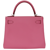 Hermès 28cm Kelly Retourne Bubblegum Epsom Palladium Hardware