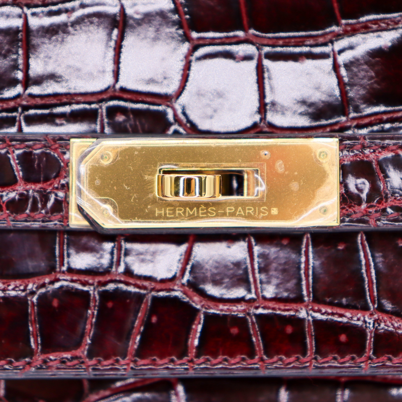 Hermès 40cm Birkin Bordeaux Shiny Porosus Crocodile Gold Hardware