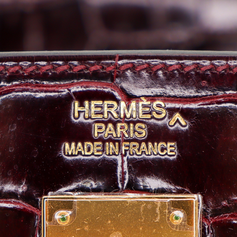 Hermès 40cm Birkin Bordeaux Shiny Porosus Crocodile Gold Hardware