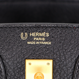 Hermès 25cm Birkin HSS Black/ Rouge Chèvre Leather Brushed Gold Hardware