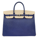 Hermès 40cm Birkin Bleu Roi/Parchemin Ostrich Palladium Hardware (Vintage 1996)