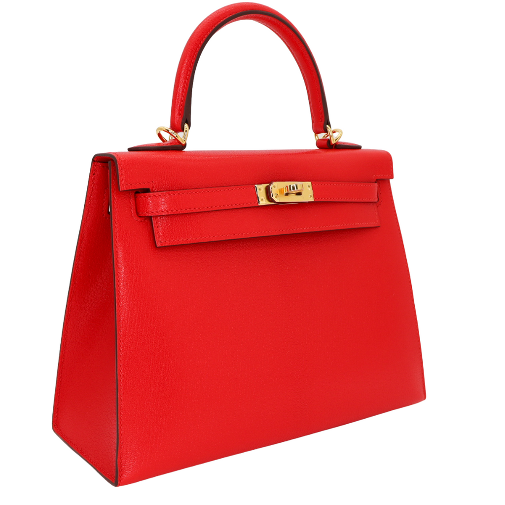 Hermès 25cm Kelly Sellier Rouge De Coeur Chèvre Leather Gold Hermès 25cm Kelly Sellier Rouge De Coeur Chèvre Leather Gold