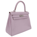 Hermès 28cm Kelly Retourne Mauve Pale Clemence Leather Palladium Hardware