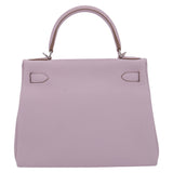 Hermès 28cm Kelly Retourne Mauve Pale Clemence Leather Palladium Hardware