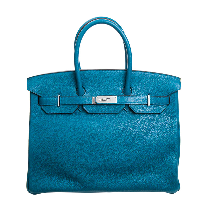 Hermès 35cm Birkin Bleu Izmir Clemence PHW exclusive at Privé Porter