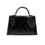 Hermès Mini Kelly II Black Shiny Crocodile Gold Hardware