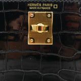 Hermès Mini Kelly II Black Shiny Crocodile Gold Hardware