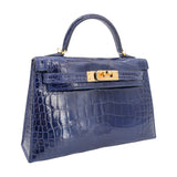Hermès Mini Kelly II Bleu Saphir Shiny Alligator Gold Hardware