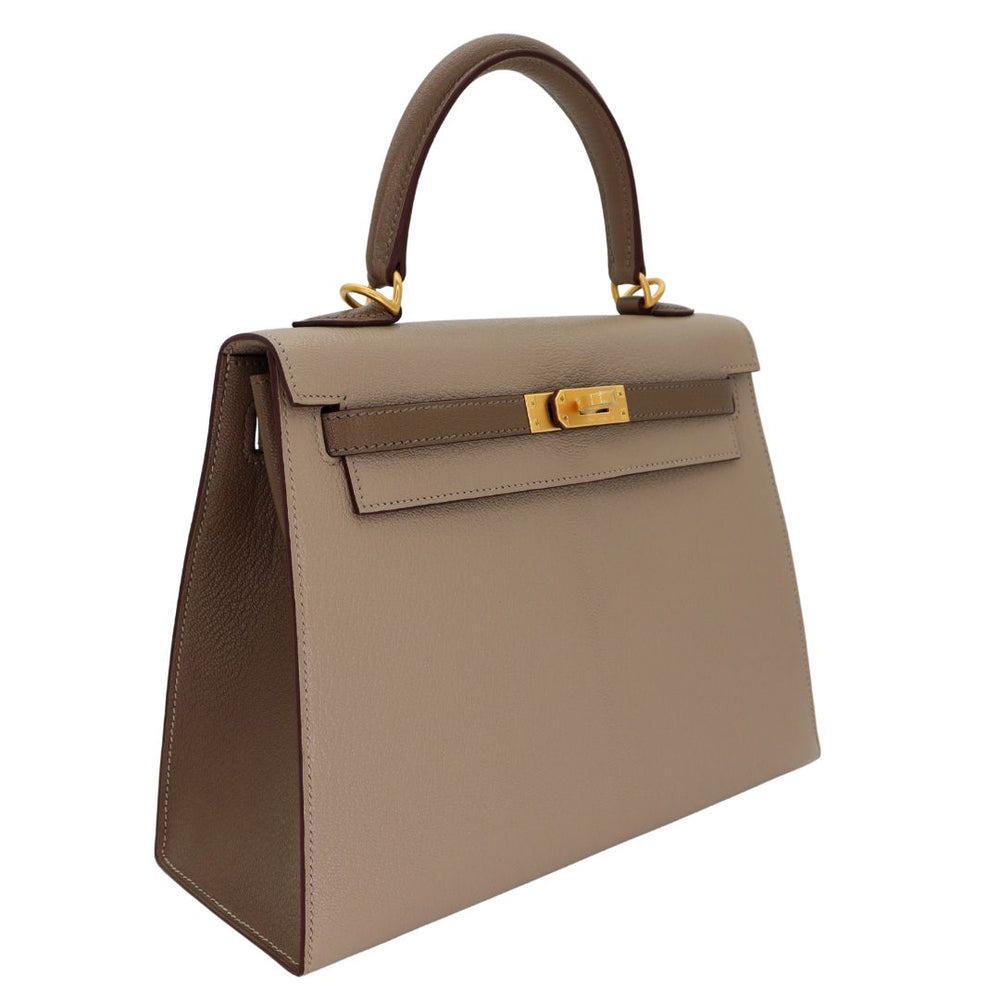 Hermès 25cm Kelly Sellier HSS Etoupe/ Gris Tourterelle Chevrè