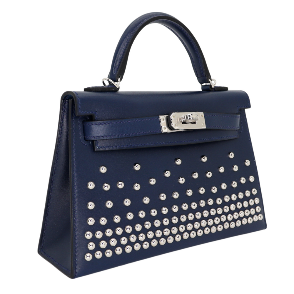 Hermès Kelly II Sellier Mini Cloute Bleu Abyss Box Calf Studded