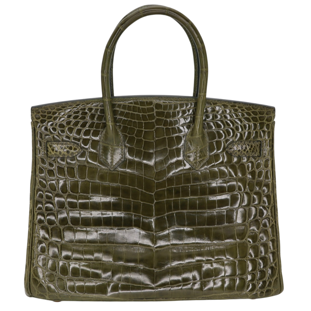 Hermès 30cm Birkin Vert Olive Shiny Niloticus Crocodile Gold
