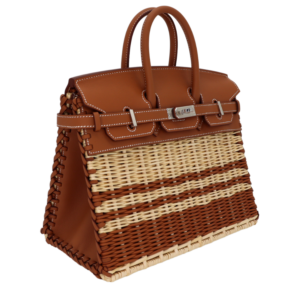 Hermès 25cm Birkin Picnic Stripe Gold Swift Osier Wicker Palladium Hermès 25cm Birkin Picnic Stripe Gold Swift Osier Wicker Palladium