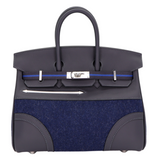 Hermès 25cm Birkin Go Team Caban/ Bleu Nuit Swift/Feutre Palladium Hardware