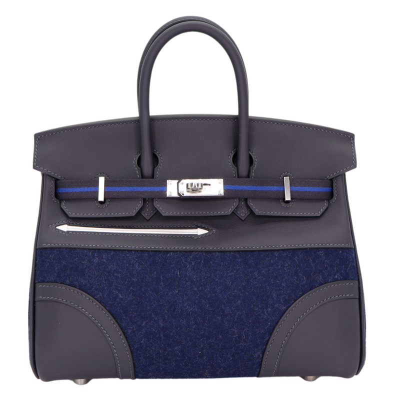 Hermès 25cm Birkin Go Team Caban/ Bleu Nuit Swift/Feutre Palladium
