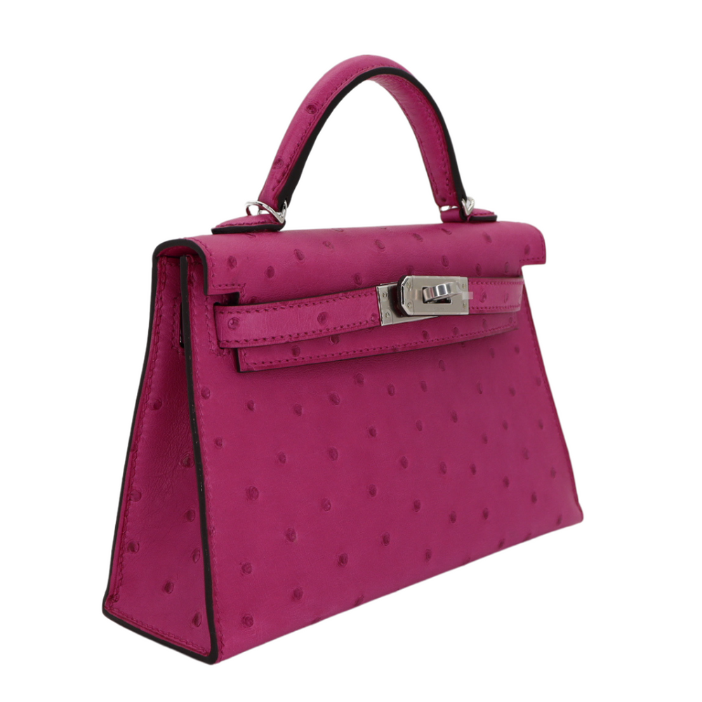 HERMES ピンク レザー手袋　サイズS Hermès Kelly II Sellier Mini Bubblegum Ostrich Palladium Hardware