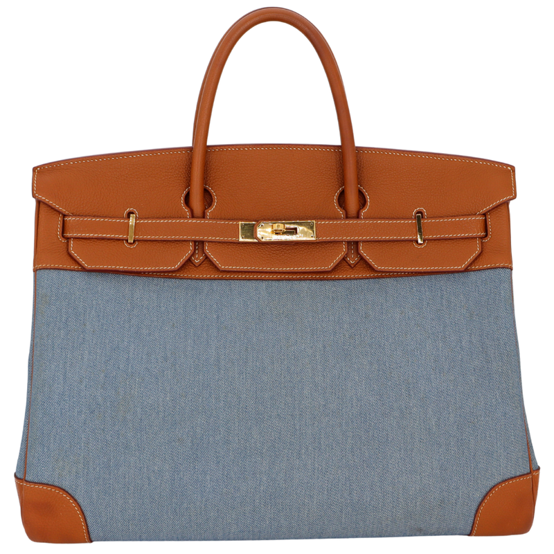 Hermès 40cm Birkin Natural Vache Leather/Denim Gold Hardware