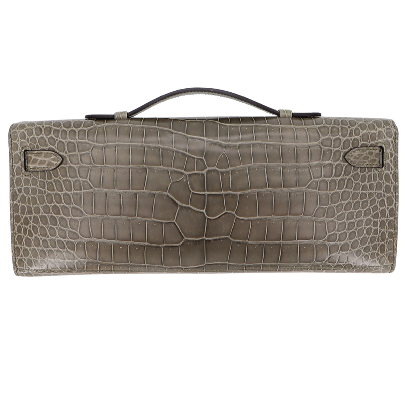 Hermès Kelly Cut Gris Tourterelle Shiny Porosus Crocodile Palladium Hardware