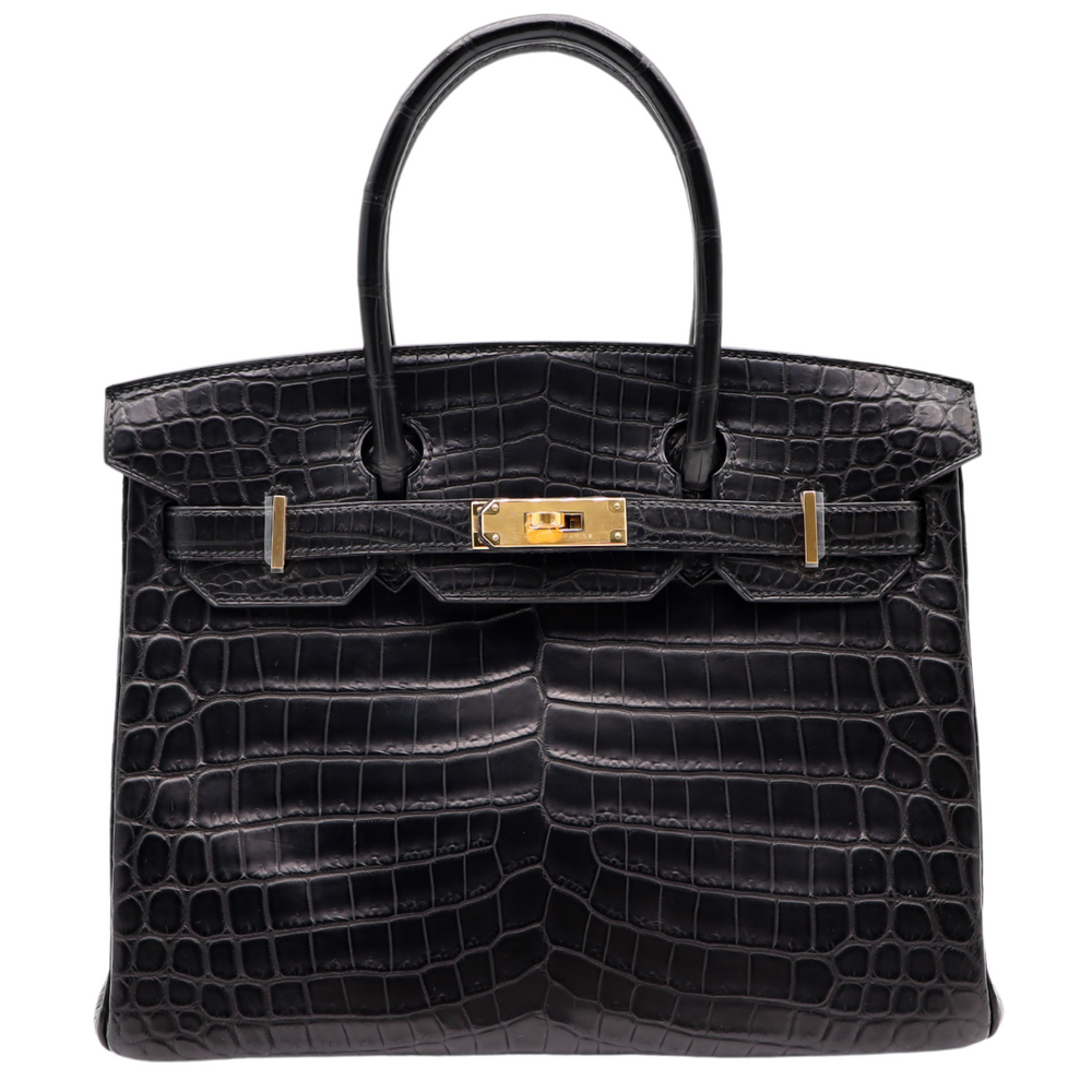HERMES Birkin ブラック レザー ハンドバッグ 即決価格 Hermès 30cm Birkin Black Matte Niloticus Crocodile Gold Hardware