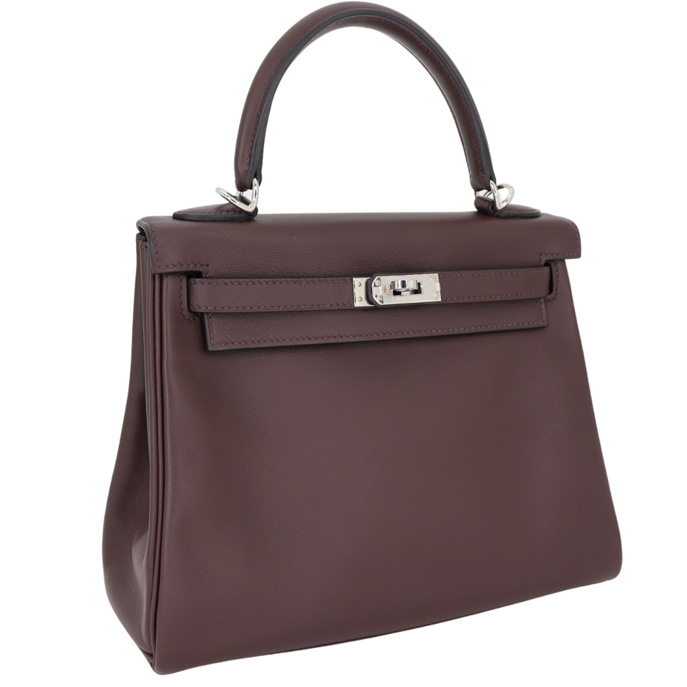 Hermès 25cm Kelly Retourne Rouge Sellier Swift Leather Palladium