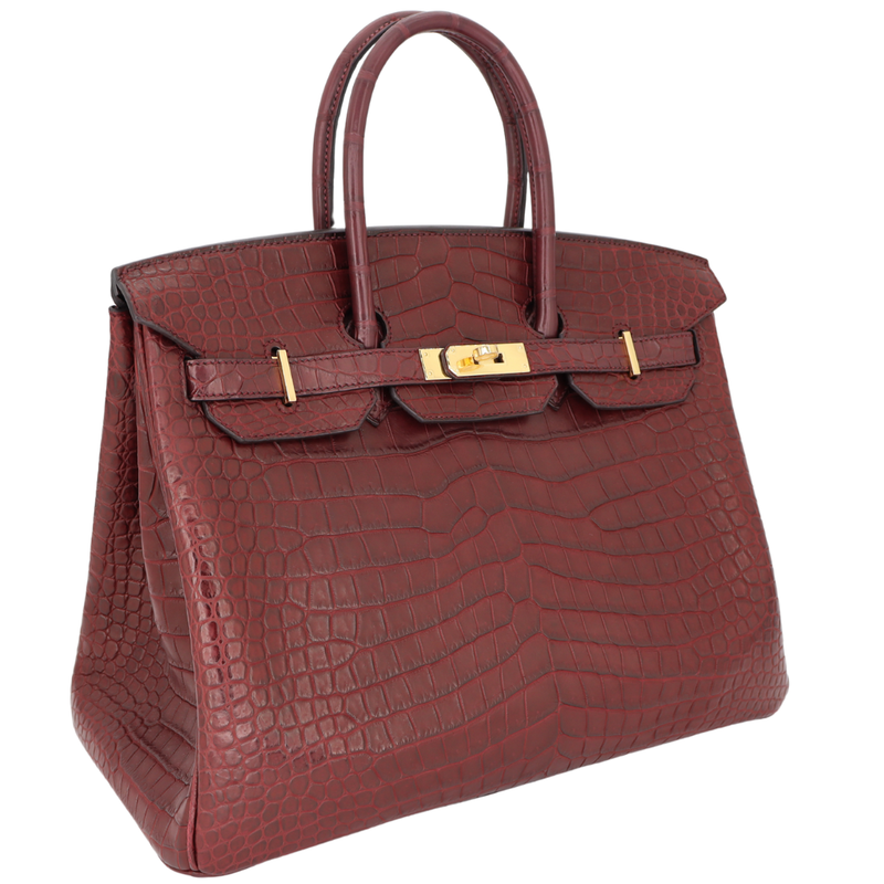 Hermès 35cm Birkin Bordeaux Matte Porosus Crocodile Gold Hardware
