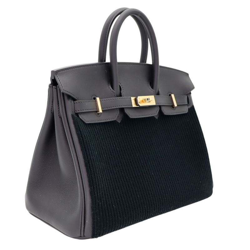 Hermès 25cm Birkin Black Cote a Cote Tuffetage Caban Swift Leather Gold Hardware