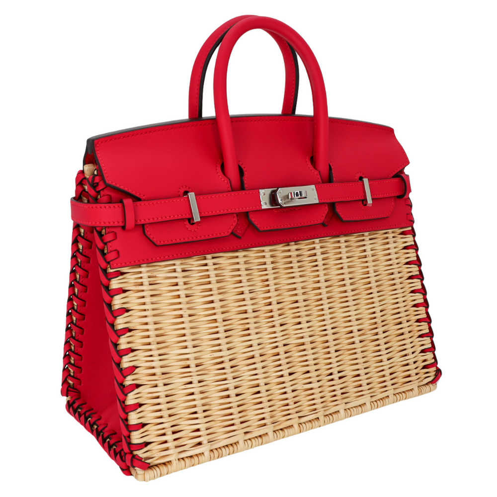 Hermès 25cm Birkin Picnic Framboise Swift Leather/Osier Wicker