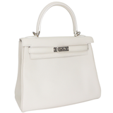 Hermès 25cm Kelly Retourne White Swift Leather Palladium Hardware