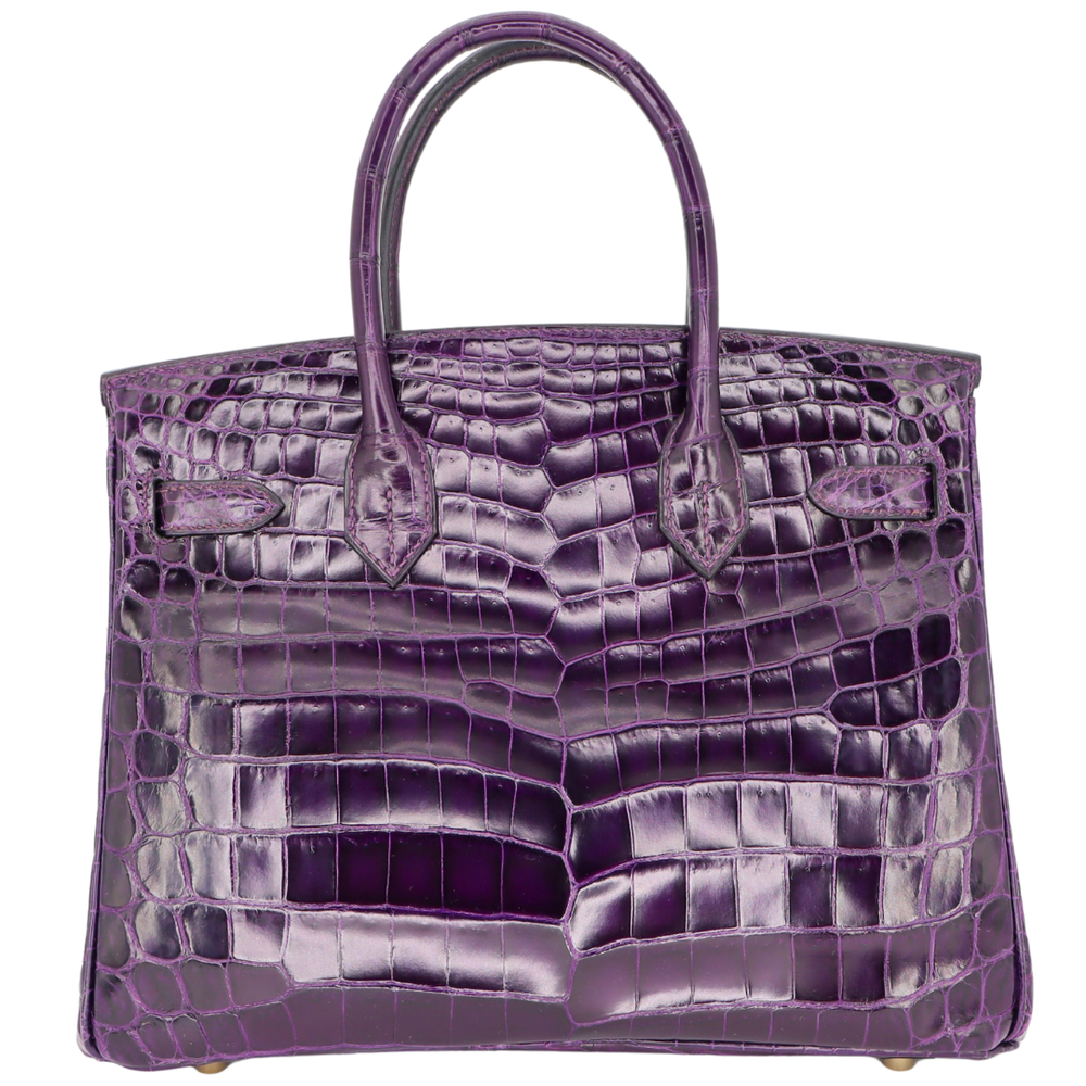 Hermès 30cm Birkin Amethyst Shiny Niloticus Crocodile Gold
